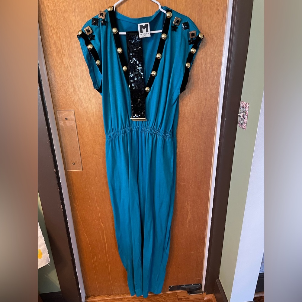 Totally 80s VINTAGE embellished elastic waist jumpsuit size 2 w/ pockets & belt